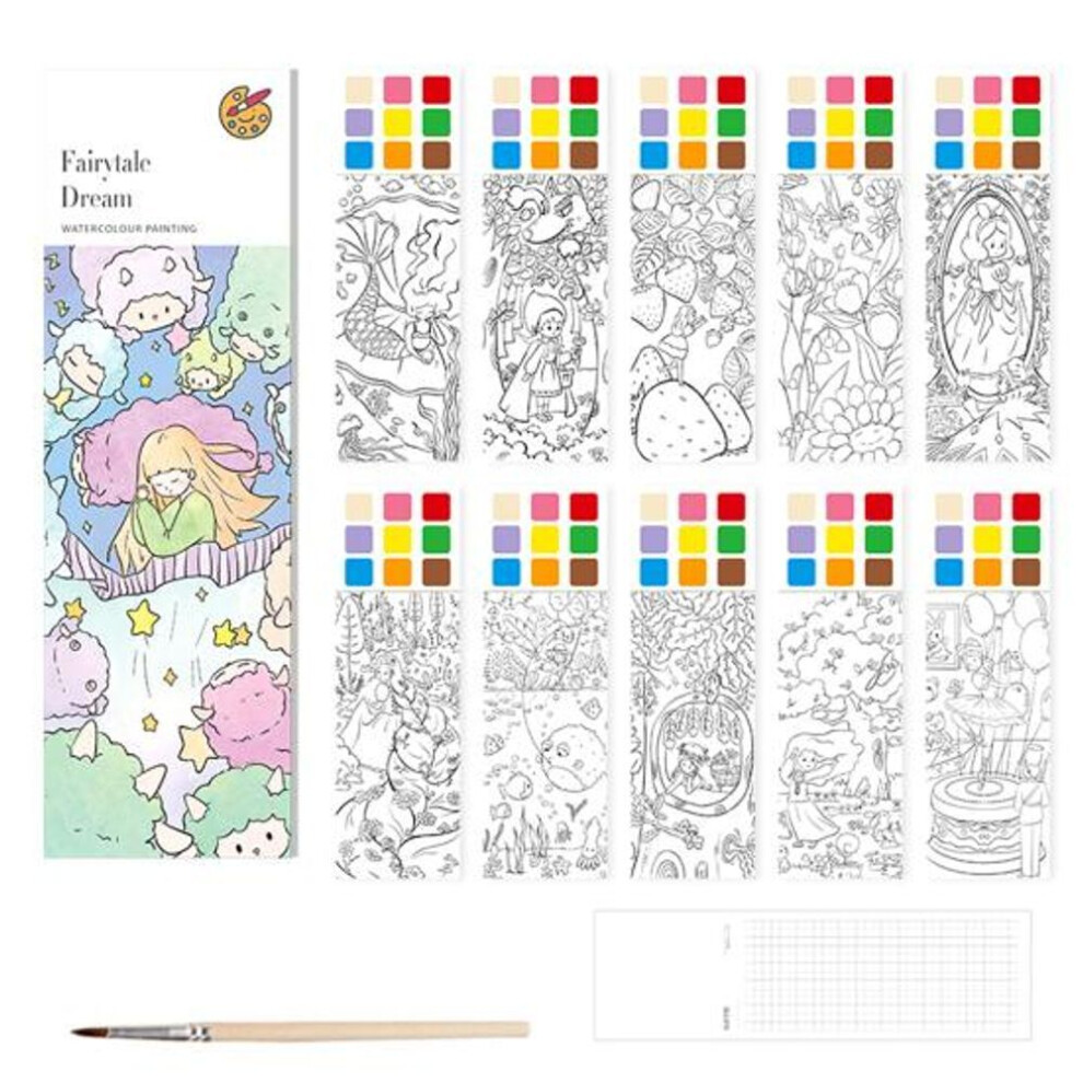 (as the picture, E) Art Paper Set For Unlimited Creativity Mini Paint Pad 9 Colors Watercolor Paint Pad With Paintbrush Pocket Color Filling Watercolor Painting Book