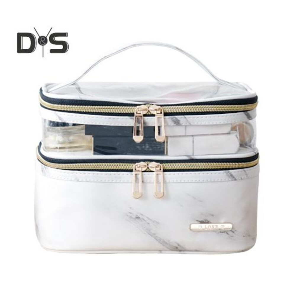 (as the picture, A) Travel Makeup Bag 2-Tier Waterproof Cosmetics Organizer Dual Zipper Cosmetic Case for Women Girls Toiletry Brushes Lipsticks