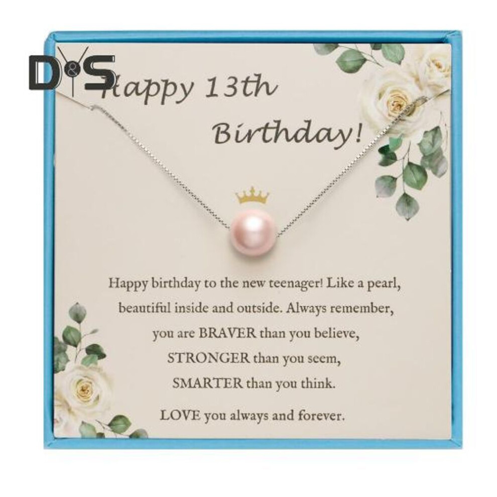 (as the picture, F) Pink Faux Pearl Necklace Birthday Gifts Happy 7th 9th 10th 13th 16th 18th 21st Birthday Gift For Teens Girls