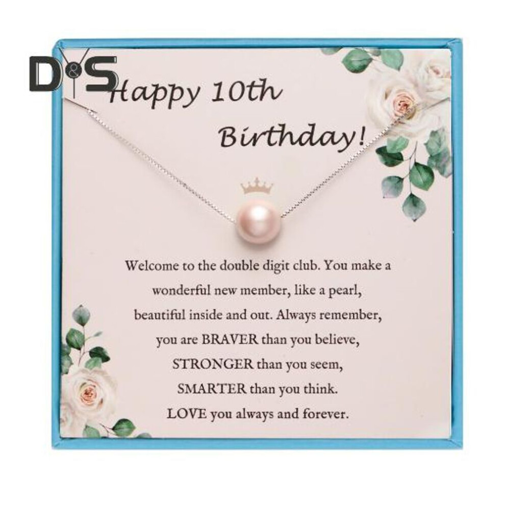 (as the picture, E) Pink Faux Pearl Necklace Birthday Gifts Happy 7th 9th 10th 13th 16th 18th 21st Birthday Gift For Teens Girls