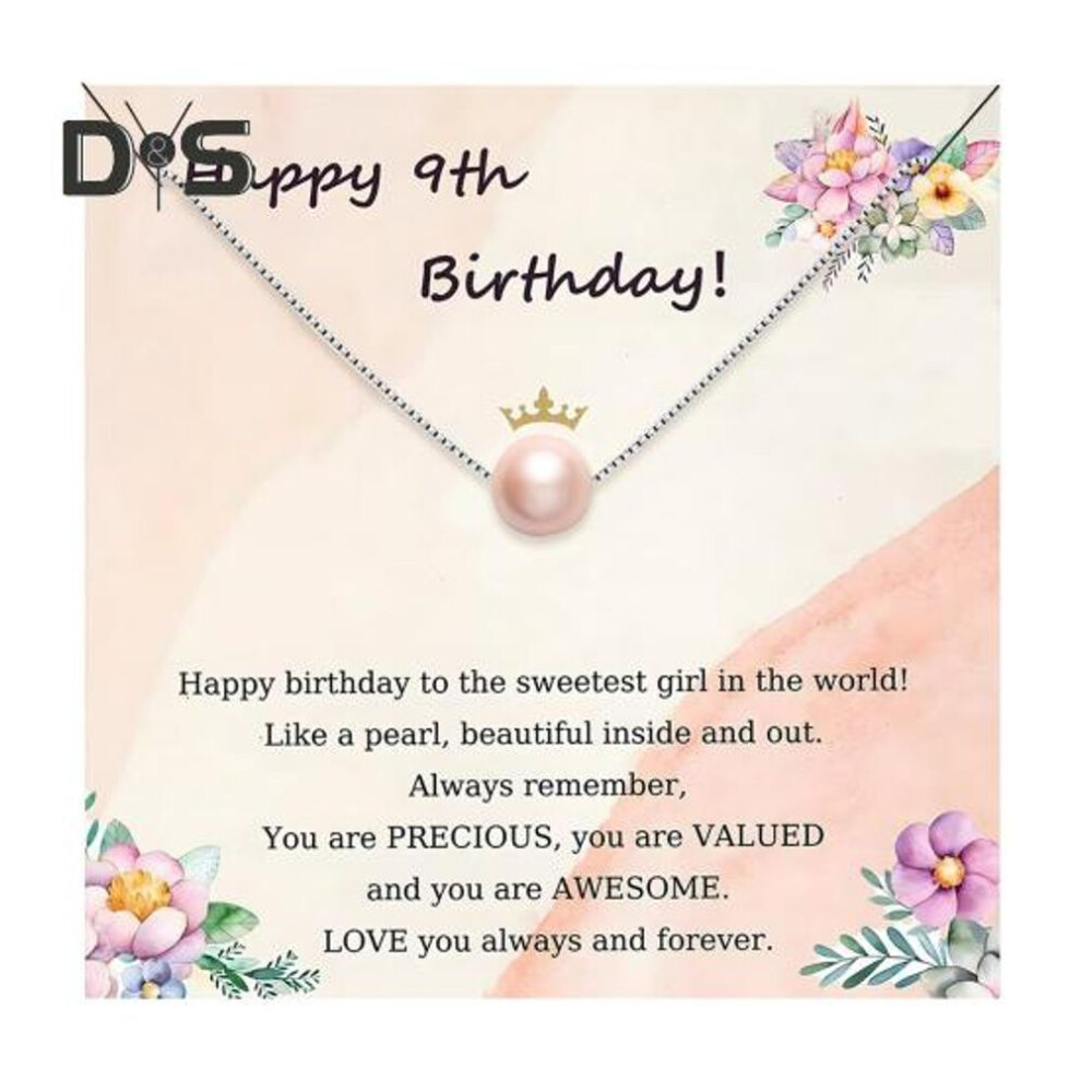 (as the picture, D) Pink Faux Pearl Necklace Birthday Gifts Happy 7th 9th 10th 13th 16th 18th 21st Birthday Gift for Teens Girls