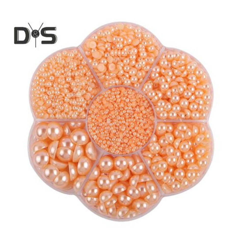 (light orange) 5600 Pcs Half Round Faux Pearls Flat Back Beads Bulk with Storage Box Assorted Sizes Fake Pearl Beads for Crafting DIY Nail Art Phone Decoration