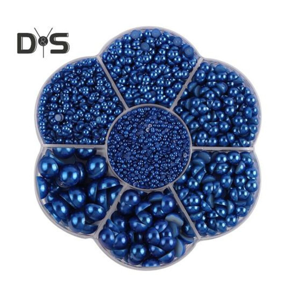 (dark blue) 5600 Pcs Half Round Faux Pearls Flat Back Beads Bulk with Storage Box Assorted Sizes Fake Pearl Beads for Crafting DIY Nail Art Phone Decoration