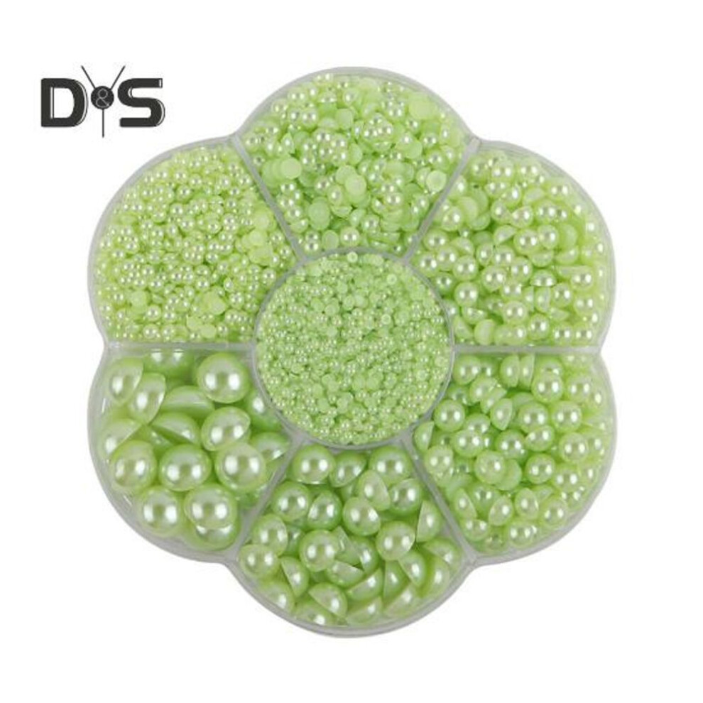 (green) 5600 Pcs Half Round Faux Pearls Flat Back Beads Bulk With Storage Box Assorted Sizes Fake Pearl Beads For Crafting Diy Nail Art Phone Decoration