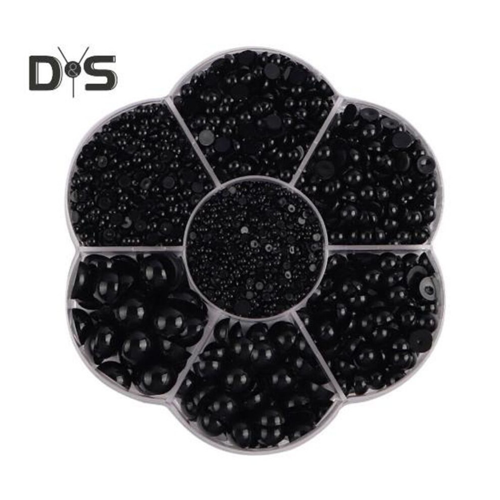 (black) 5600 Pcs Half Round Faux Pearls Flat Back Beads Bulk With Storage Box Assorted Sizes Fake Pearl Beads For Crafting Diy Nail Art Phone Decoration