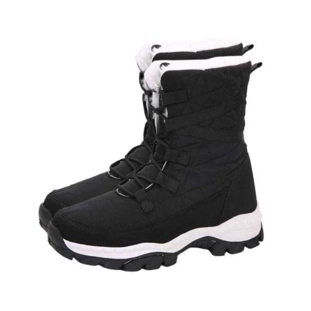 (black, 35) Ankle Boots Winter Women Thicken Warm Hiking Lace-up Snow Boots High-top Shoes