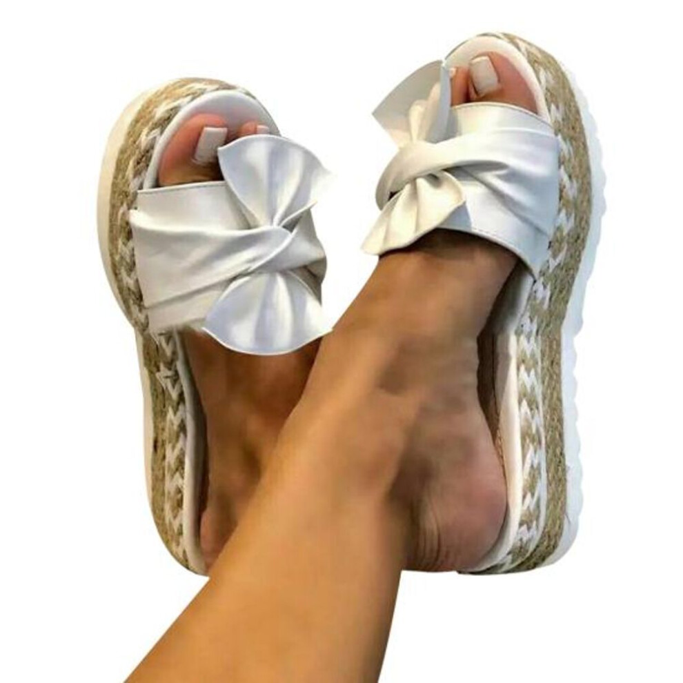 (white, 37) Women Fashion Summer Bow-knot Anti-slip Slippers Platform Sandals Beach Shoes