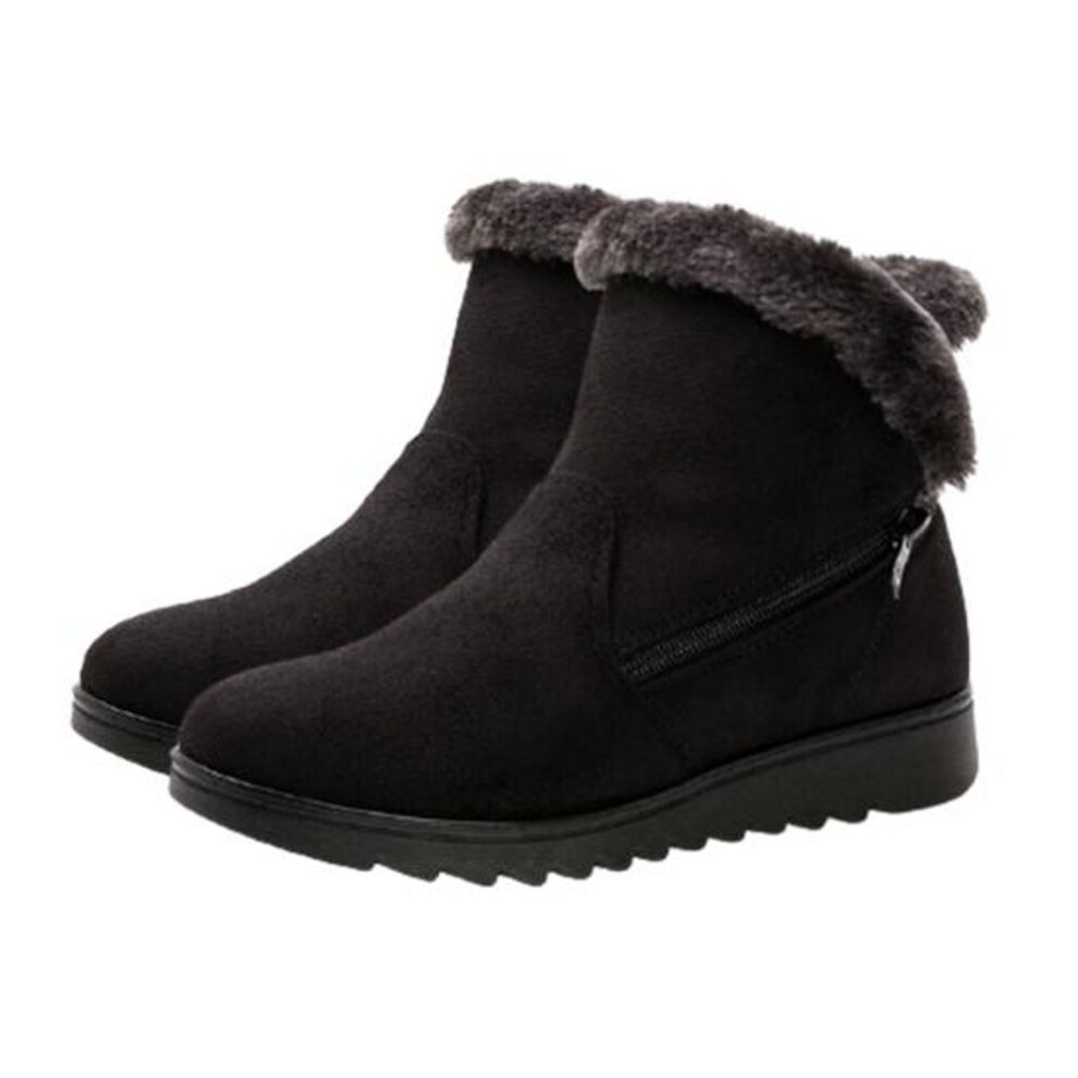 (black, 37) Women Snow Boots Warm Thickened Anti-Slip Ankle Booties Flat Shoes with Zipper
