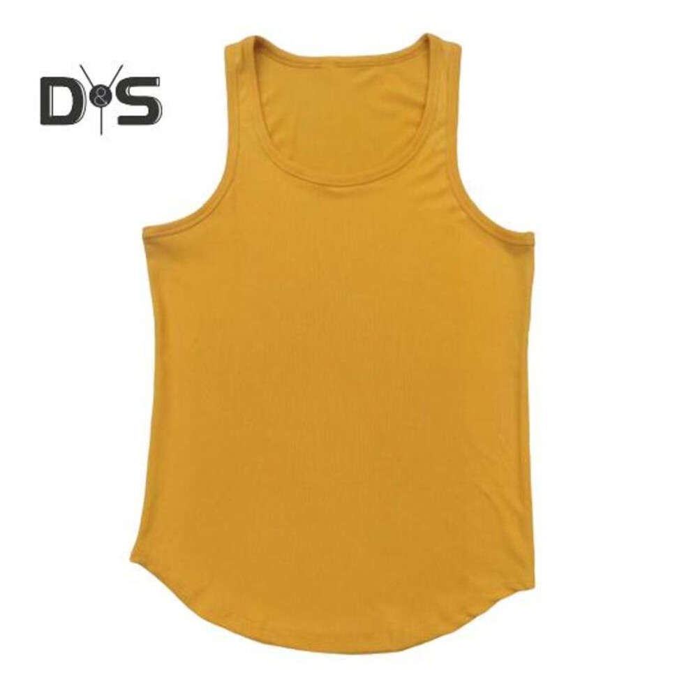 (XL, yellow) Women Vest Round Neck Sleeveless Wide Shoulder Straps Tank Tops Solid Color Slim Fit Ribbed Breathable Vest
