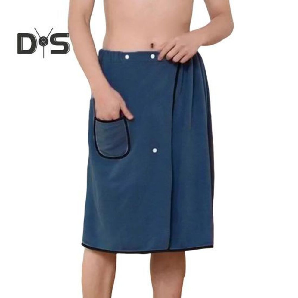 (navy blue) Men Bath Skirt Towel with Pocket Coral Fleece Quick Absorbent Adjustable Waist Button Closure Towel Wrap Sauna Towels Men Wrap Robe for Gym Spa Beach