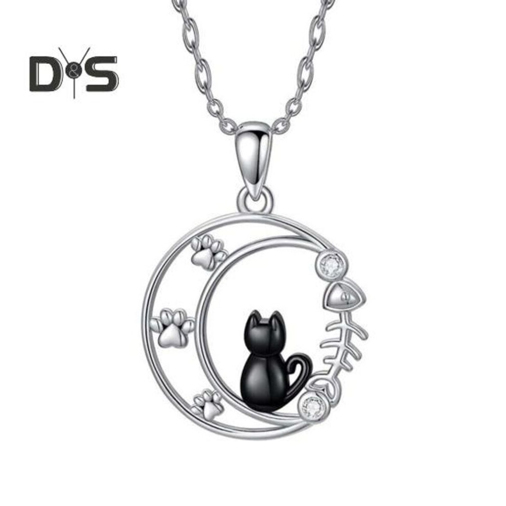 (as the picture, B) Cat Moon Necklace Black Cat Moonstone Necklace For Women Gothic Jewelry Gift For Mother's Day Anniversary