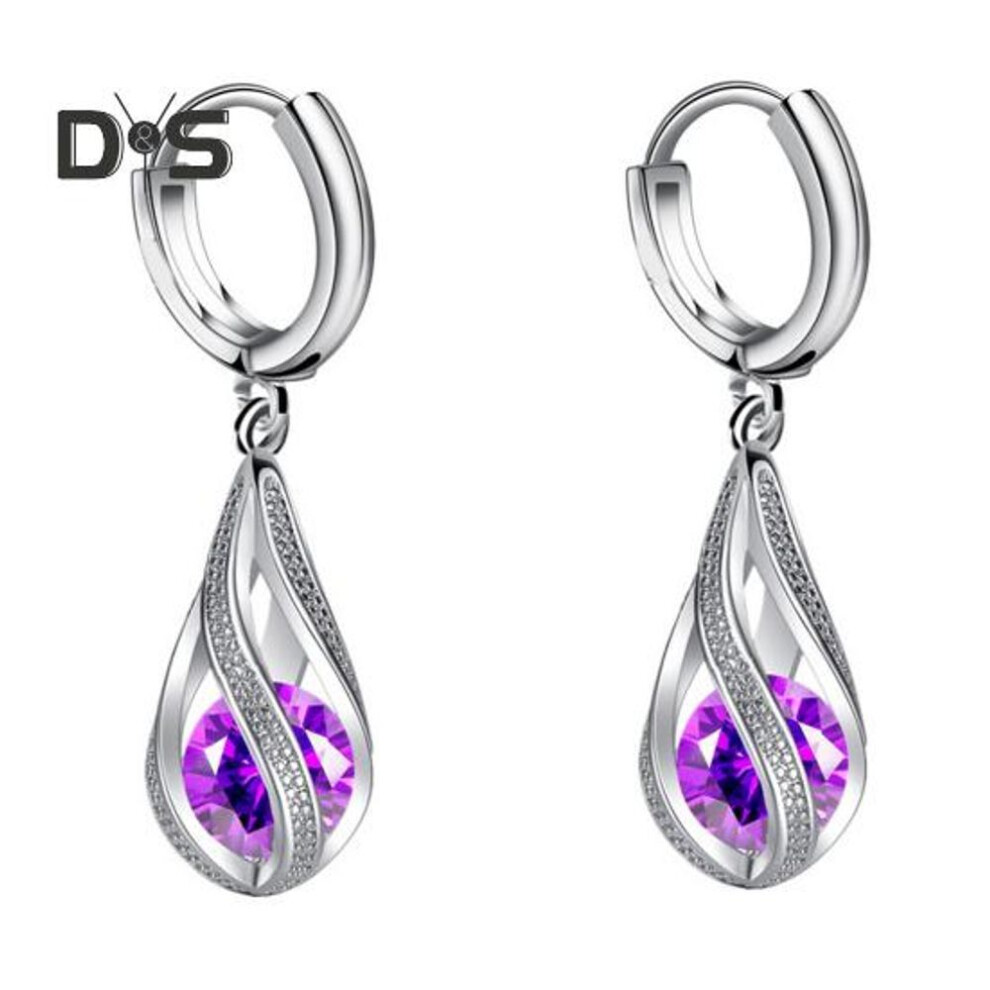(purple) 1 Pair Drop Dangle Earrings for Women Elegant Rotating Rhinestone Drop Dangle Hoops Sparkly Evening Dressy Earrings Bridal Jewelry Gift