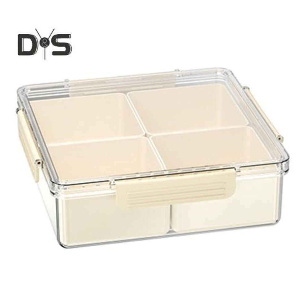 (milk white, Square) Divided Food Serving Tray Snack Box Container With Clear Lid Large Capacity Food Grade Secure Seal Fruit Vegetable Storage Box