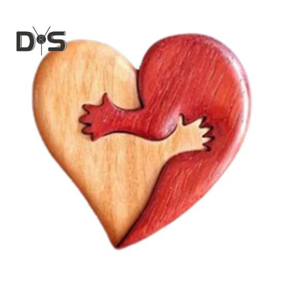 (as the picture, A) Wooden Heart Ornament Handmade Hugging Love Hearts Romantic Heart Ornament Couple Keepsake Gift for Wedding Anniversary Valentine's Day