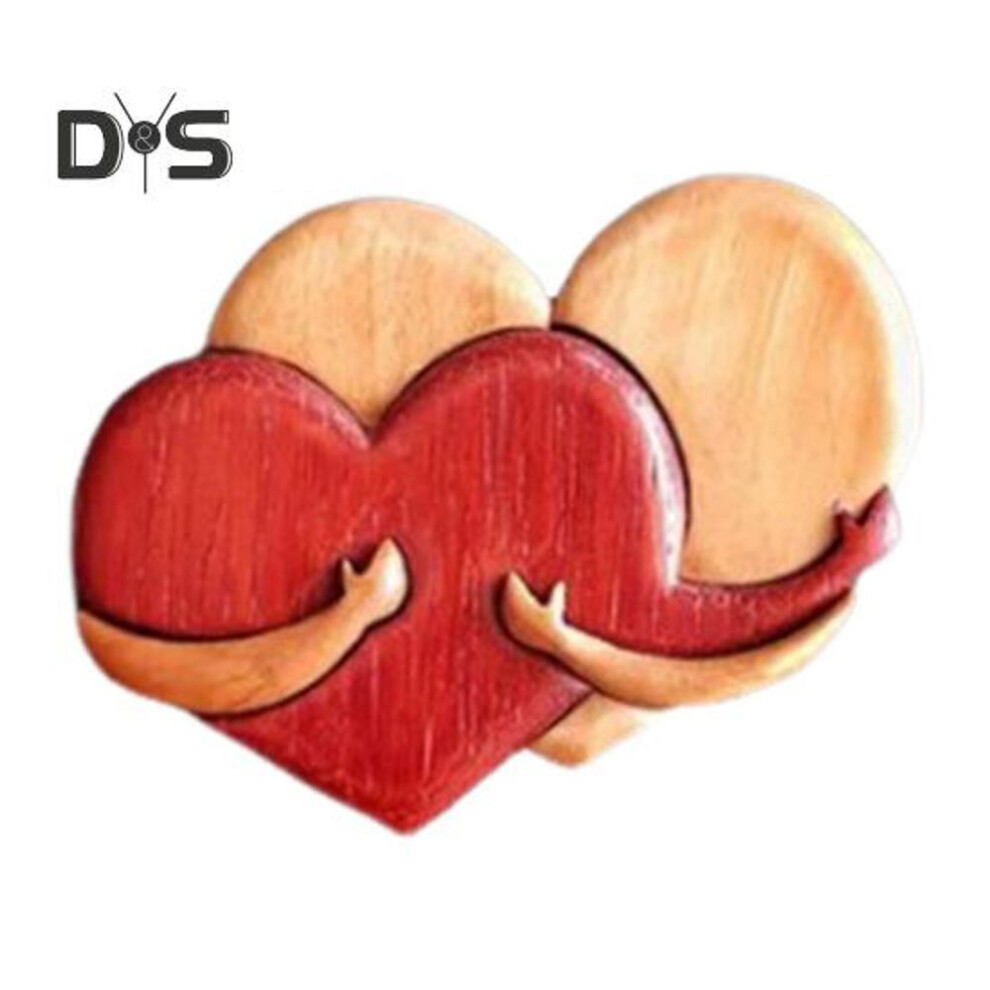(as the picture, D) Wooden Heart Ornament Handmade Hugging Love Hearts Romantic Heart Ornament Couple Keepsake Gift for Wedding Anniversary Valentine's Day