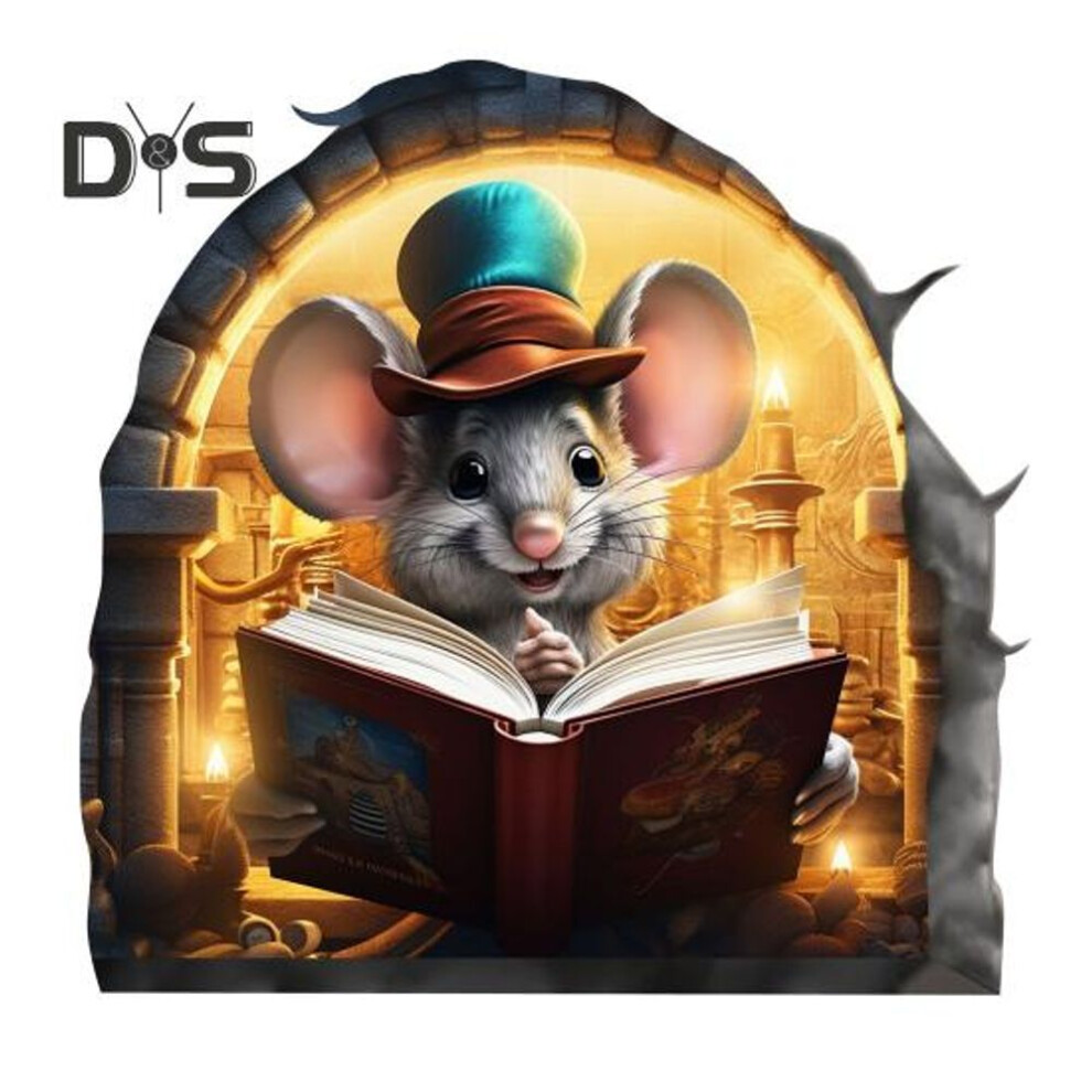 (as the picture, E) Mouse Wall Sticker Peel And Stick Cartoon Reading Mouse Wall Decal Waterproof Self-adhesive Sticker For Kids Room Classroom Home Wall Decor