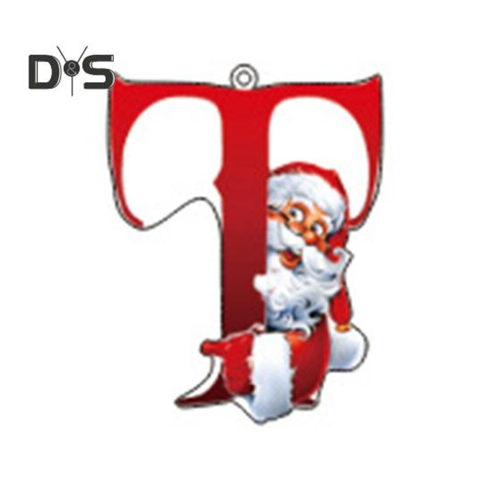 (as the picture, T) Christmas Ornaments Personalized 26 Letters Name Word Tree Hanging Ornaments Santa Monogram Alphabet Acrylic Pendant For Bag Tree Decor