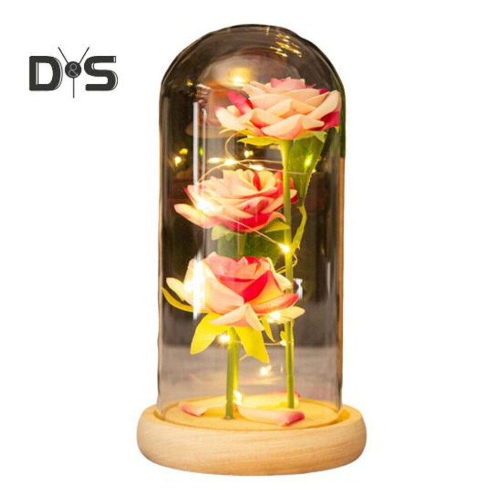 (as the picture, E) Preserved Rose in Glass Dome LED Light Up Eternal Flower Romantic Forever Rose Gift for Women Valentine's Day Mother's Day