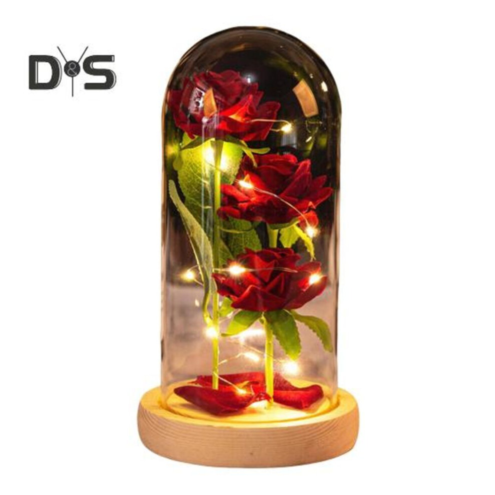 (as the picture, A) Preserved Rose In Glass Dome Led Light Up Eternal Flower Romantic Forever Rose Gift For Women Valentine's Day Mother's Day