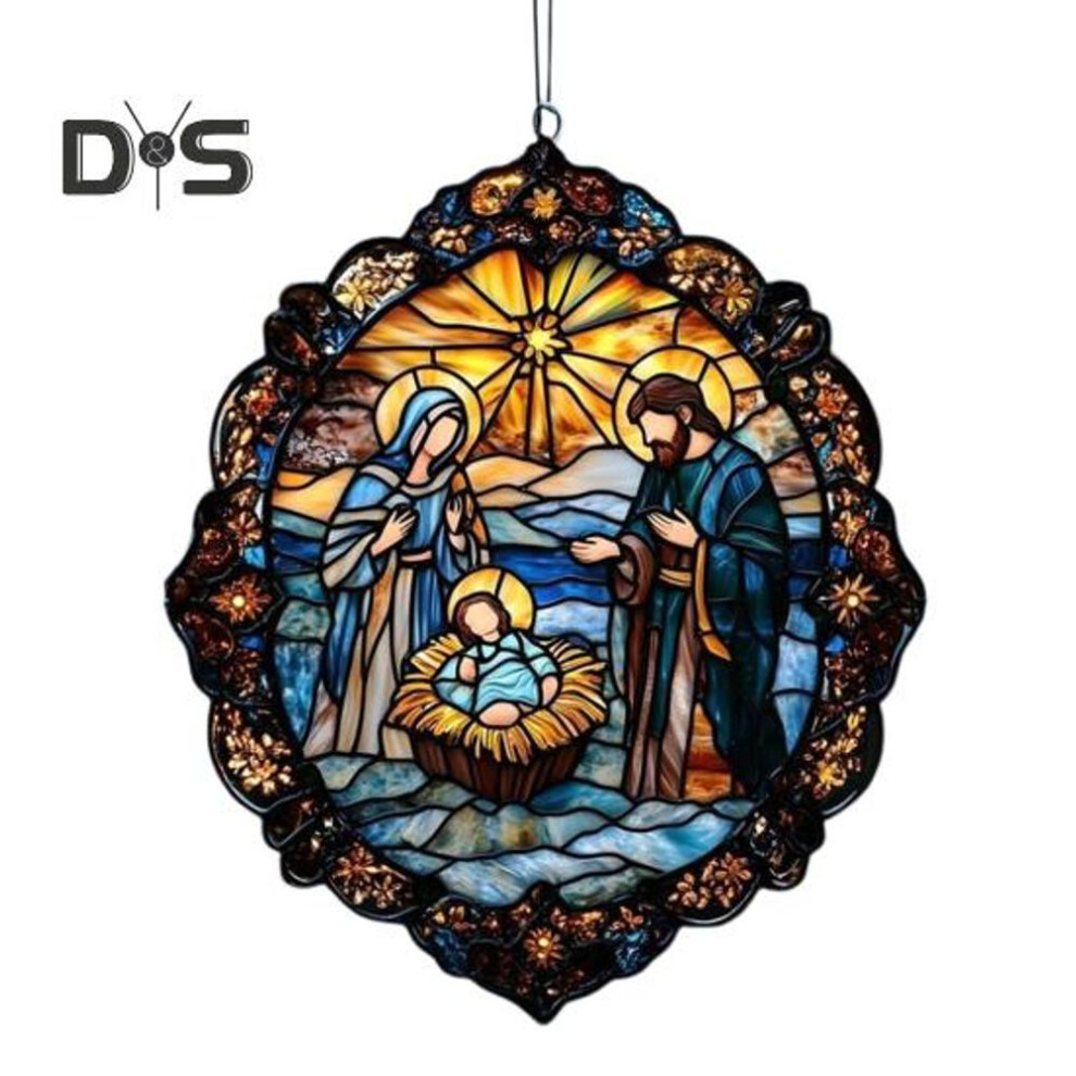 (as the picture, D) Christmas Nativity Scene Ornament Handmade Round Sun Catcher Baby's First Christmas Christian Religious Gift for Tree Window Decor
