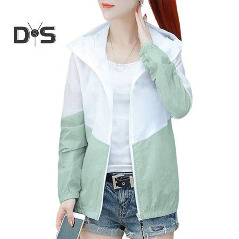 (green, M) Women's Sun Protection Jacket Full Zip Thin Hoodie Jacket Athletic Workout Anti Uv Windbreaker Quick Dry Hiking Coat For Outdoor Camping