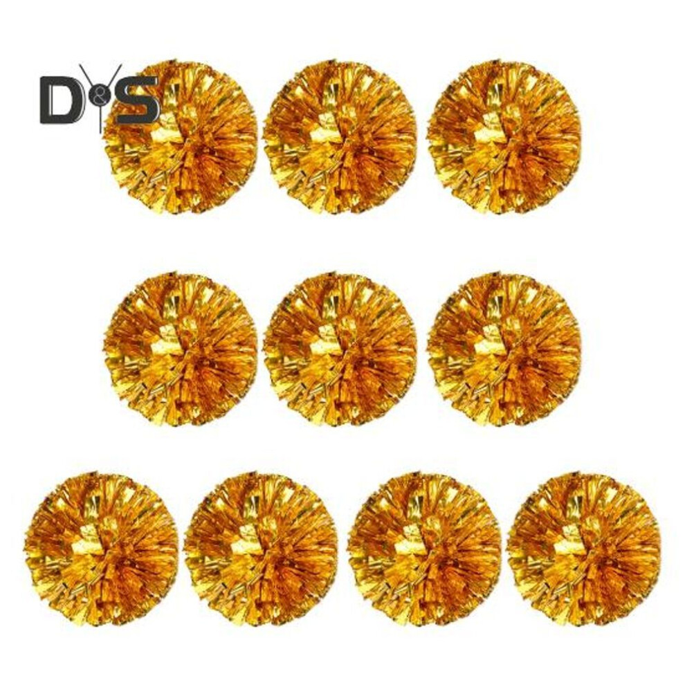 (golden) 10pcs Cheerleader Pom Poms Metallic Cheerleader Pompoms With Finger Ring Cheering Props For Squad Team Sports Game Dance Dress Party