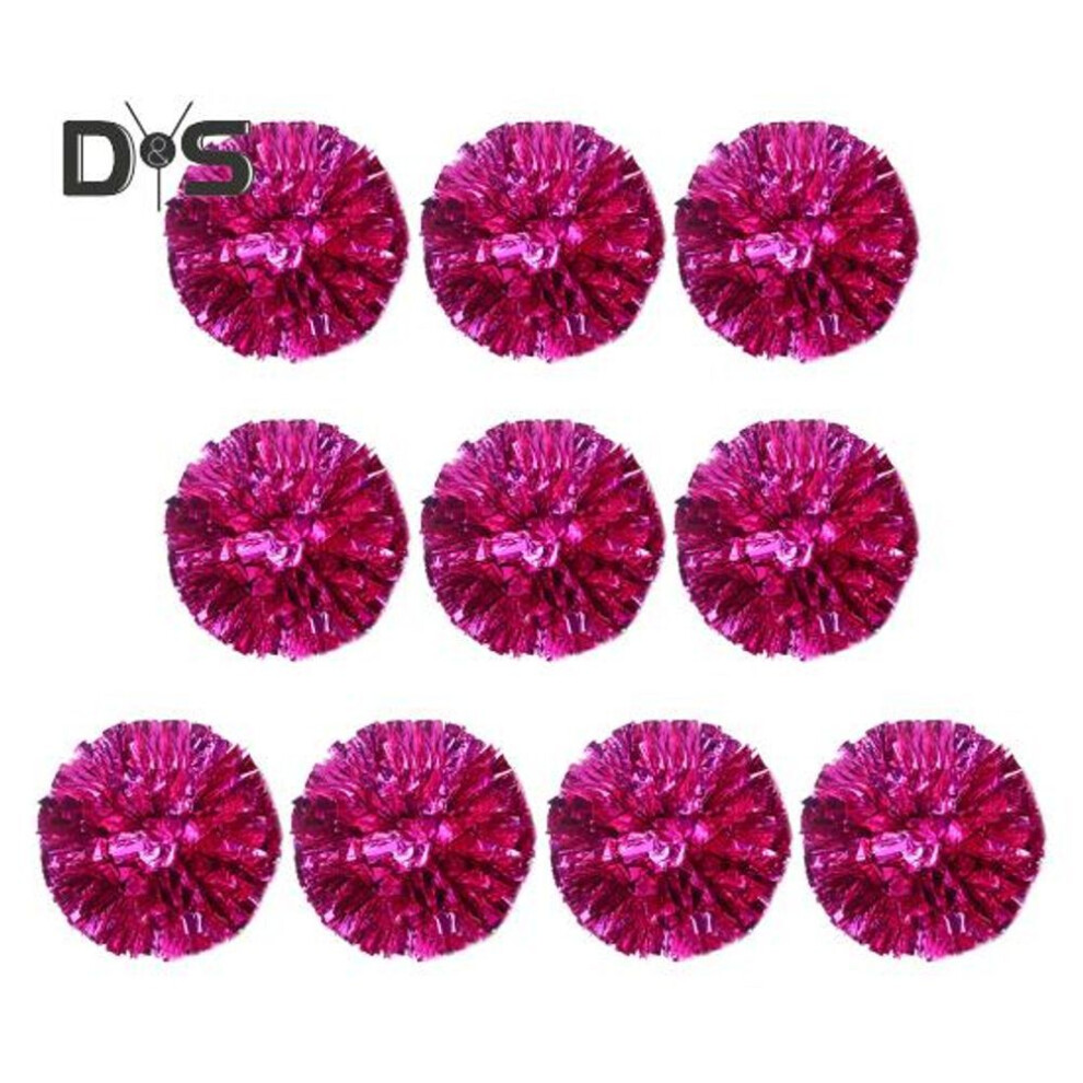 (rose red) 10pcs Cheerleader Pom Poms Metallic Cheerleader Pompoms With Finger Ring Cheering Props For Squad Team Sports Game Dance Dress Party