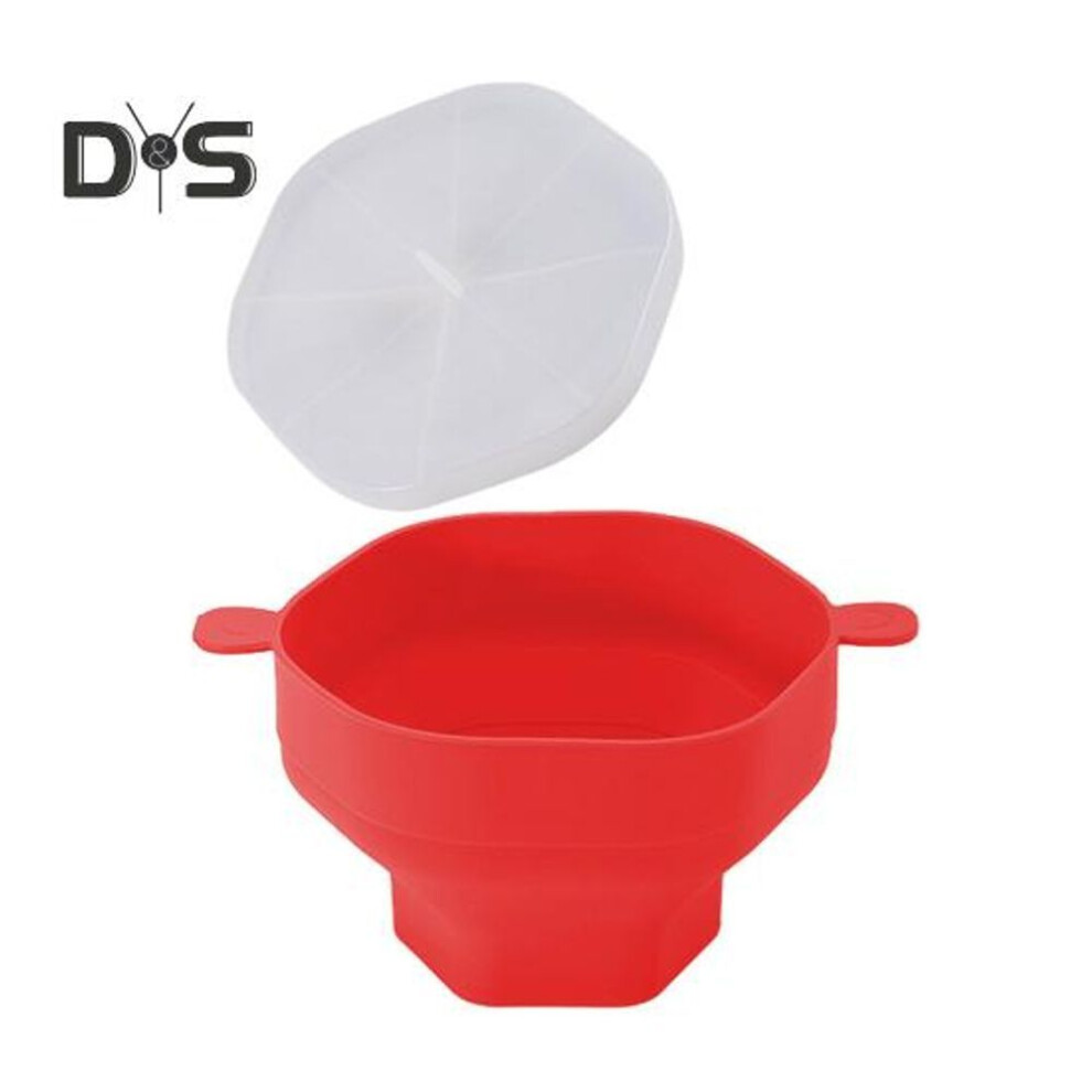 (red) Silicone Microwave Popcorn Bowl With Lid Large Capacity Food Grade Bpa Free Heat-resistant Foldable Popcorn Maker Bucket Bowl