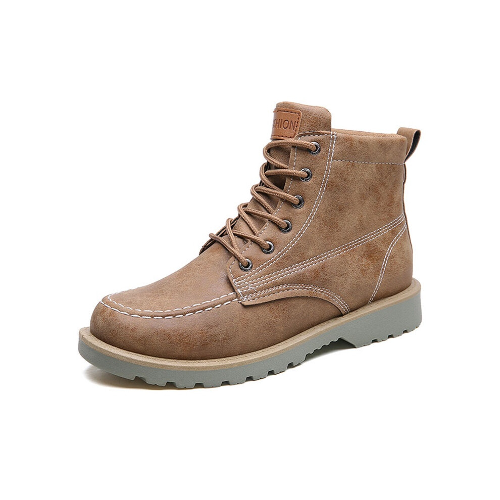 (Khaki,EU44)Bottes de travail extérieures pour hommes bottes d'hiver en cuir PU à lacets bottes imperméables neige