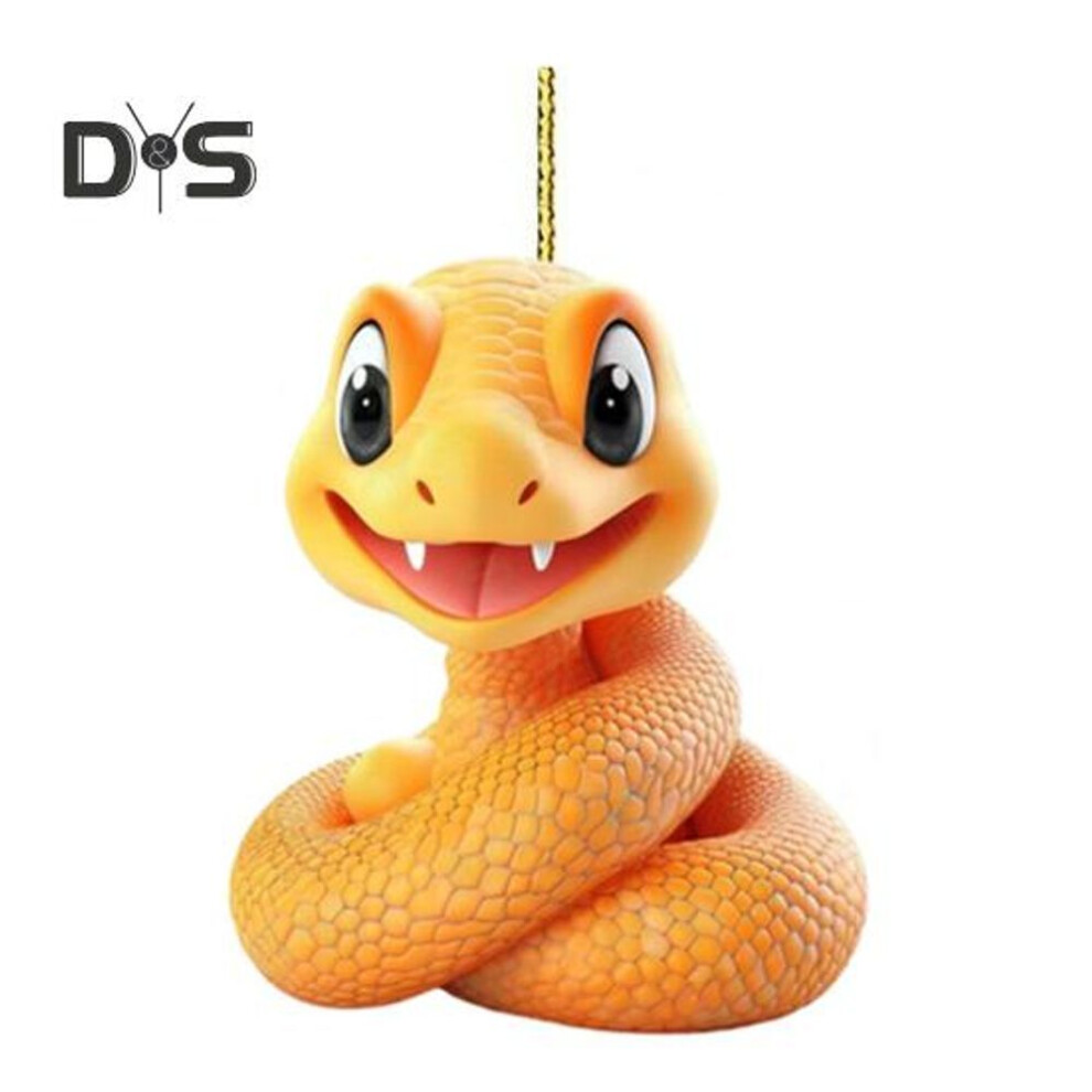 (Other, B) Cartoon Snake Pendant 2d Acrylic Keychain Pendant Orange Snake New Year Hanging Decoration For Car Backpack Xmas Tree
