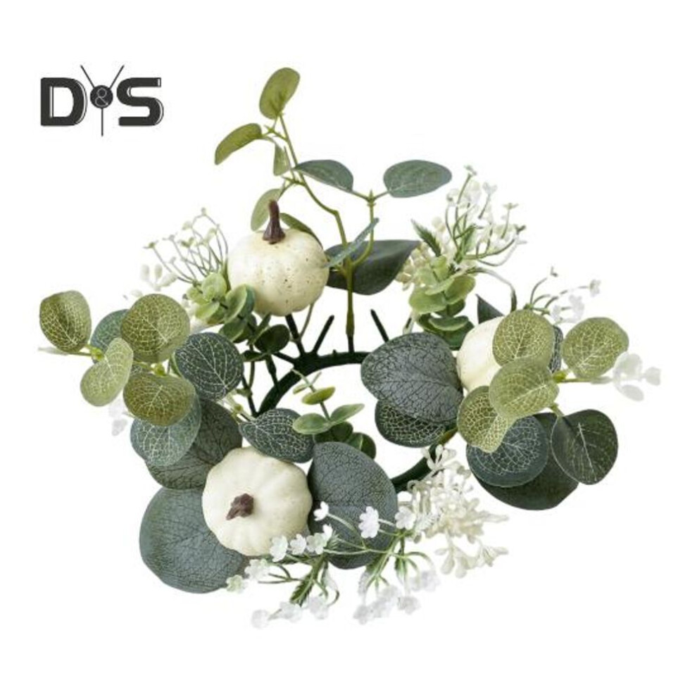 Artificial Pumpkin Candle Ring Wreath Floral Tabletop Centerpiece Faux Flower Pillar Candle Ring For Home Wedding Table Decor