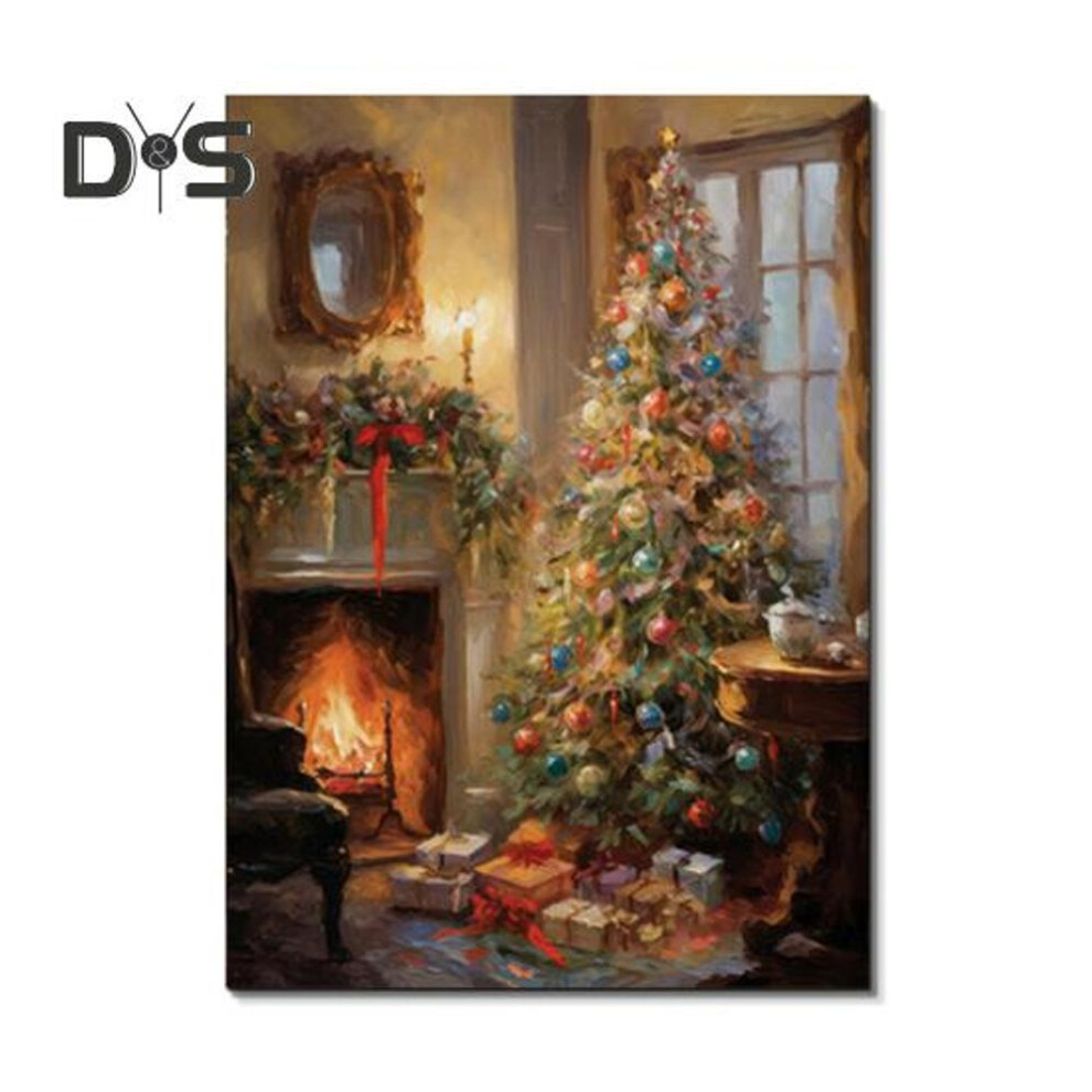 (as the picture, M I) Vintage Christmas Poster Unframed Wall Art Canvas Poster Santa Pine Tree Snowmen Festive Poster For Bedroom Living Room Dining Room