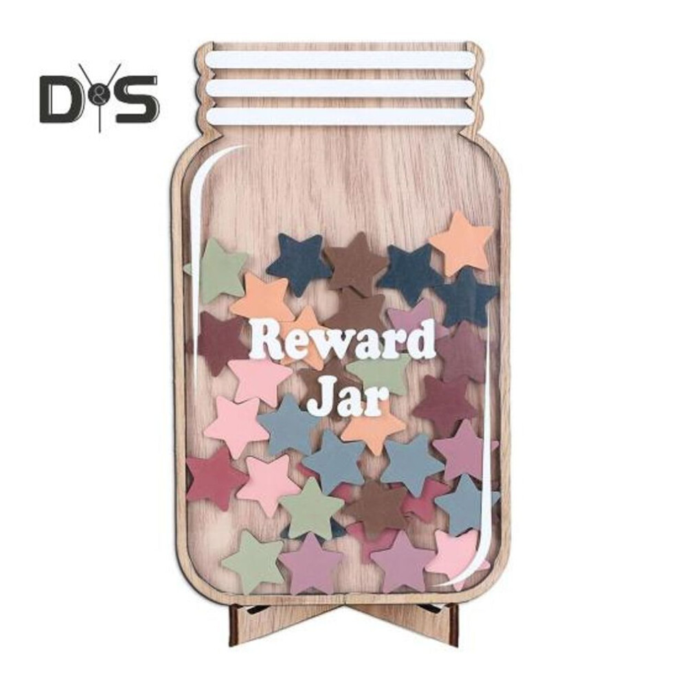 (as the picture, Star) Wooden Reward Jar for Kids Positive Behavior Incentive Chart with Base Stars Flowers Incentive System Management Tools for Student Home Classroom