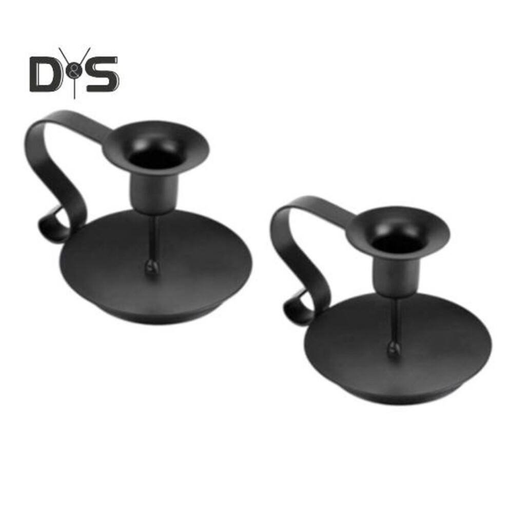 (as the picture, 2pcs) 1 Pc/2 Pcs Iron Candle Holder Vintage Taper Candle Holder With Curved Handle Black Coated Candle Stick Holder For Table Centerpiece