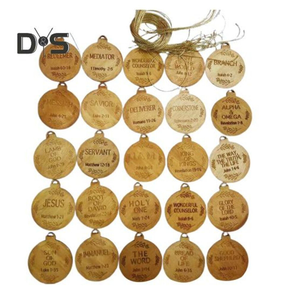 25pcs Names Of Jesus Hanging Sign Wooden Vintage Home Office Christmas Tree Hanging Savior Name Decoration Ornament Pendant