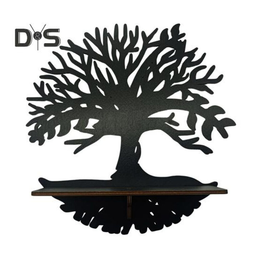 (as the picture, A) Halloween Wooden Wall Shelf Black Cat Tree Butterfly Cutout Wall Storage Shelf Wall Art Decoration For Home Decor