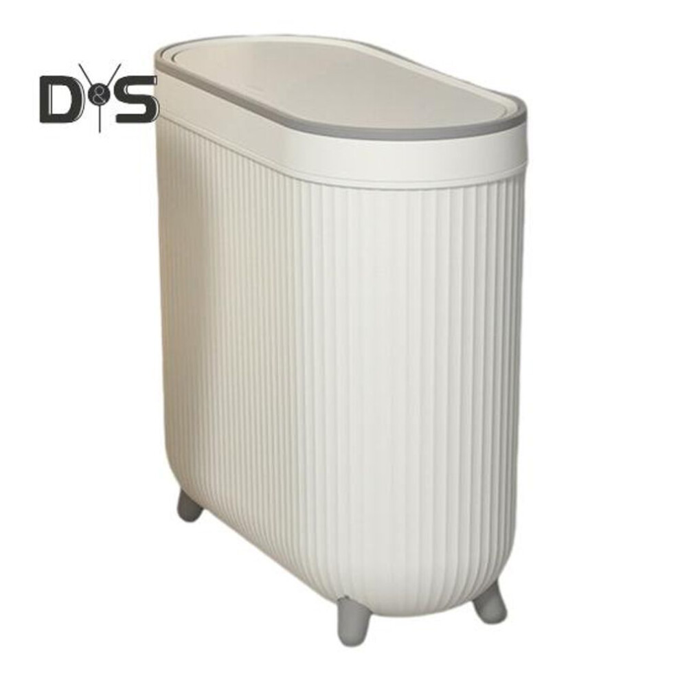 (white,grey) 12l Bathroom Trash Can With Lid Large Capacity Dustproof Rectangular Narrow Trash Can Small Plastic Garbage Can