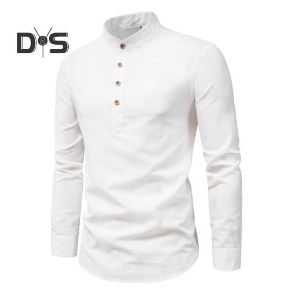 (4XL, white) Men's Business Shirt Slim Fit Standing Collar Lightweight Breathable Stylish Long Sleeve Men's Shirts