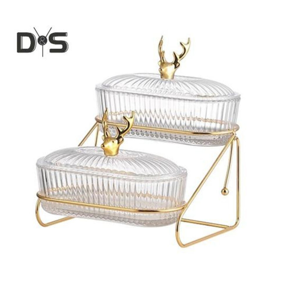 (as the picture, Dual Layer) 3-Tier Dried Fruit Display Tray with Nut Stand Stylish Elk Lid Sturdy Plastic Iron Frame Fruit Plate Nordic Fashion Snack Tray for Fruits Candies Nuts