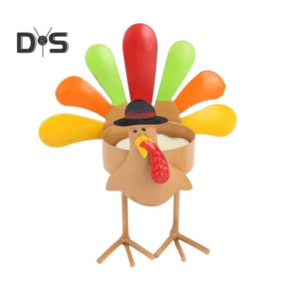 (as the picture, A) Thanksgiving Colorful Turkey Candle Holder Votive Tealight Candle Stand Metal Candlestick Decoration Ornament Holiday Party Table Centerpiece