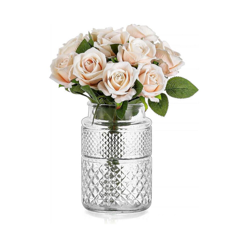 Rustic Flower Vases Glasseam, Small Table Floral Vase Wide Mouth, Table Floral Vase Barcelona Style for Wedding Dining Table Centrepiece Decoration