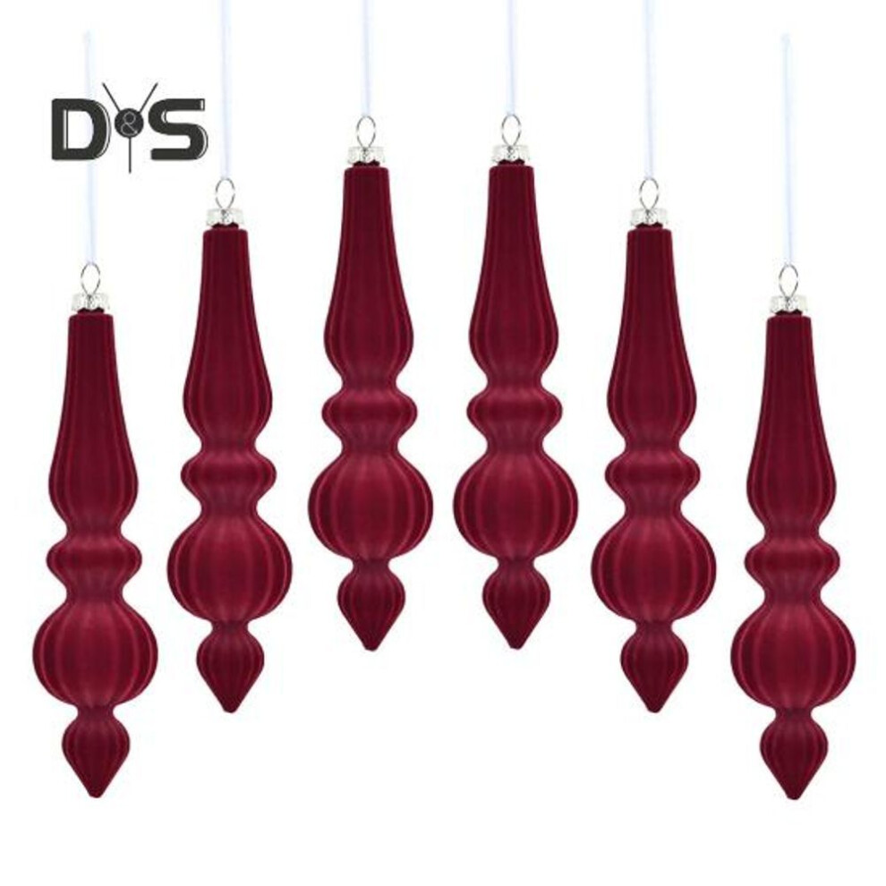 (wine red) 6 Pcs Flocked Christmas Ball Irregular Shape Shatterproof Xmas Ball Lightweight Festive Hanging Decorations for Xmas Tree Home Decor