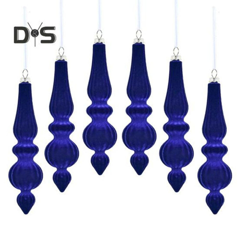 (royal blue) 6 Pcs Flocked Christmas Ball Irregular Shape Shatterproof Xmas Ball Lightweight Festive Hanging Decorations for Xmas Tree Home Decor