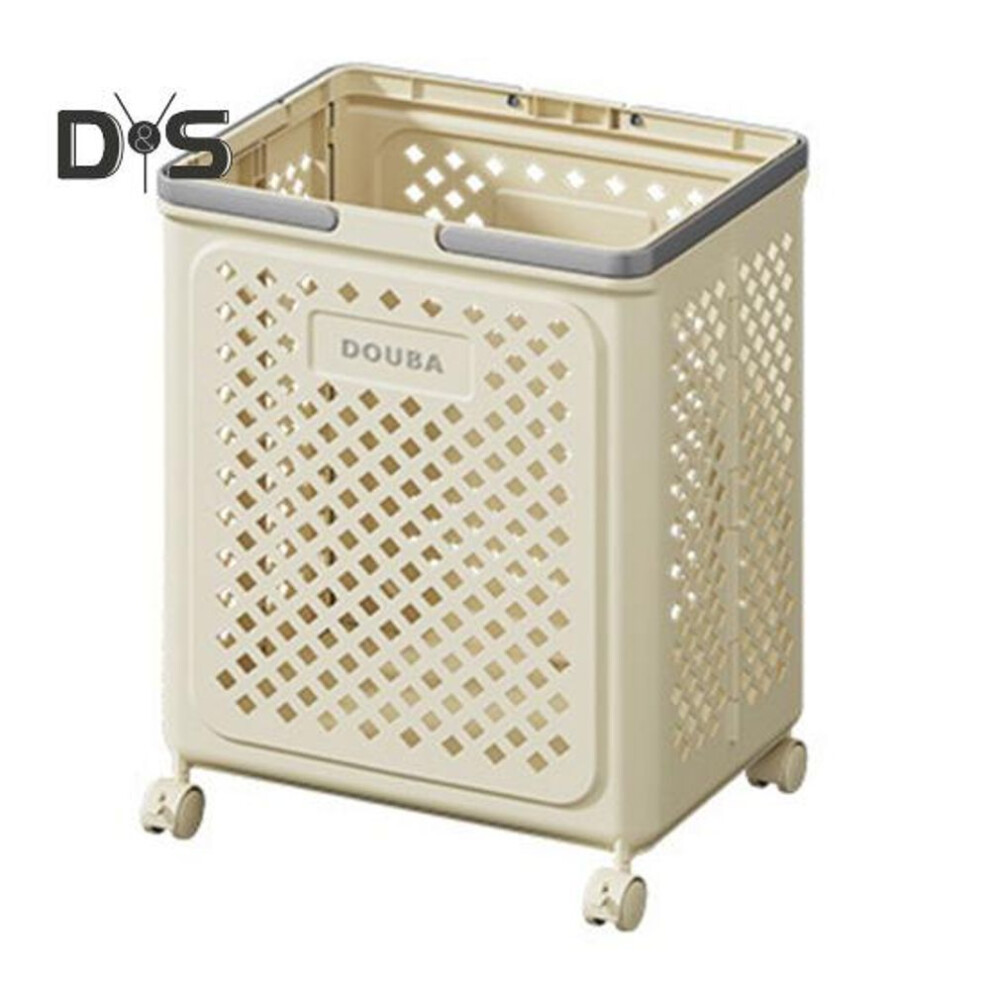 (light yellow, L) Foldable Laundry Basket With Wheels Large Capacity Hollow Breathable Rolling Laundry Basket Dirty Clothes Hamper
