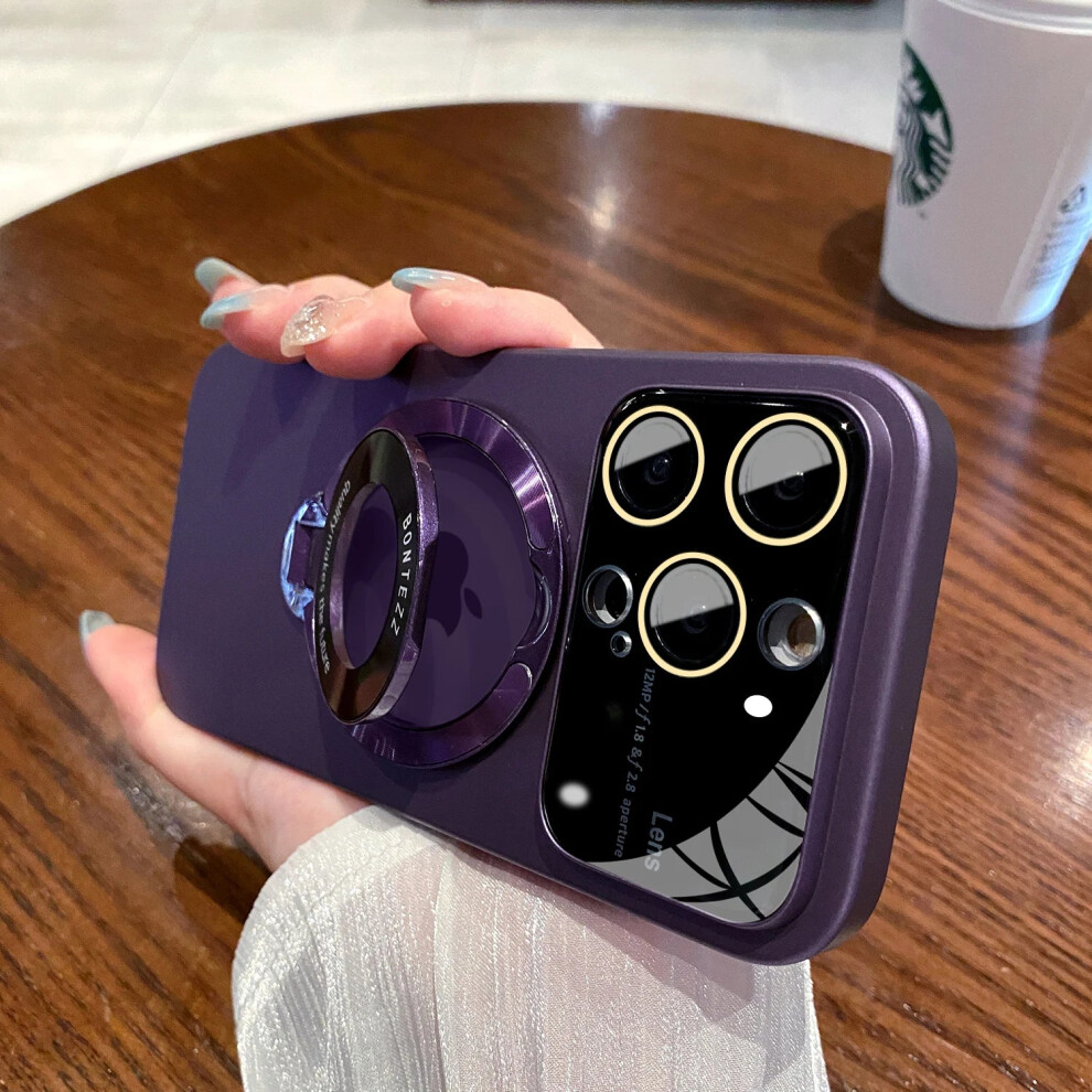 (, For Iphone13promax(6.7")) Magsafe Case For Iphone 15 14 13 Stand Holder Glass Lens Protector Purple 6292453418943