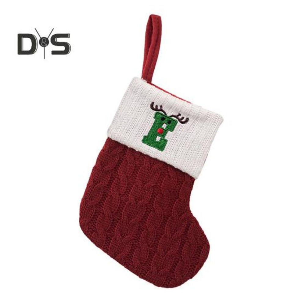 (as the picture, E) Mini Initial Christmas Stocking Embroidered Letter Knitted Christmas Stockings Festival Hanging Ornament for Home Christmas Decor