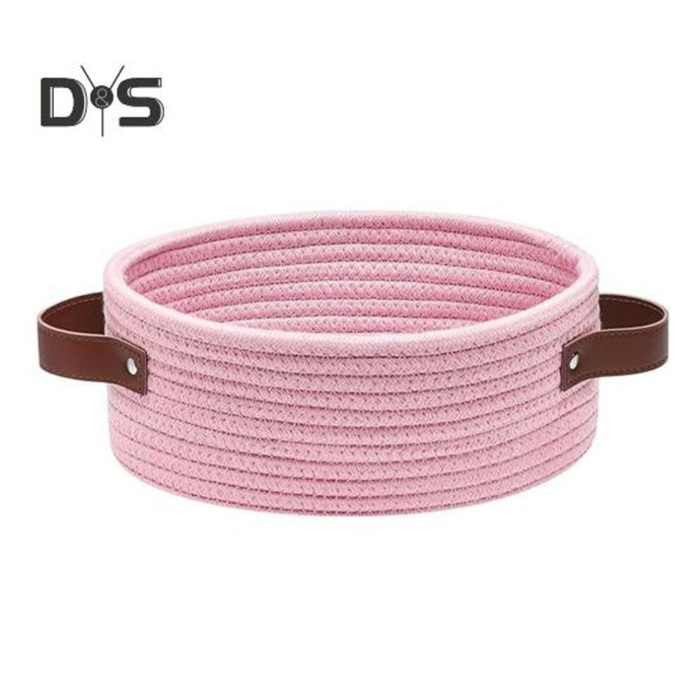 (pink) Oval Decorative Basket Small Woven Basket With Handle Large Capacity Multipurpose Toys Keys Mini Cotton Rope Storage Basket
