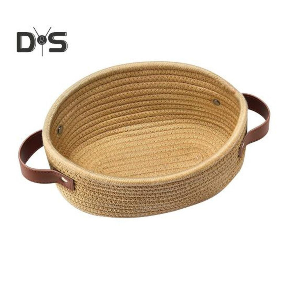 (khaki) Oval Decorative Basket Small Woven Basket With Handle Large Capacity Multipurpose Toys Keys Mini Cotton Rope Storage Basket