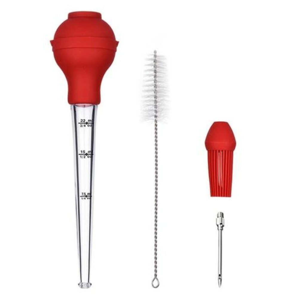 1 Set Baster Set Seasoning Pump Compact Silicone Transparent Turkey Injector Brush