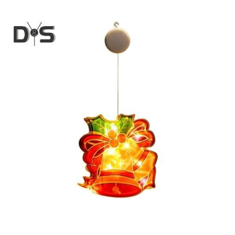 (as the picture, A) LED Christmas Window Lights Light-up Sucker Lamp Hanging Bell Tree Snowman Reindeer Light Battery Operated Indoor Outdoor Holiday Decor